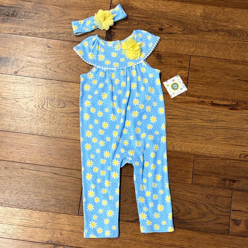 Blue and Yellow Floral Kids Jumpsuit